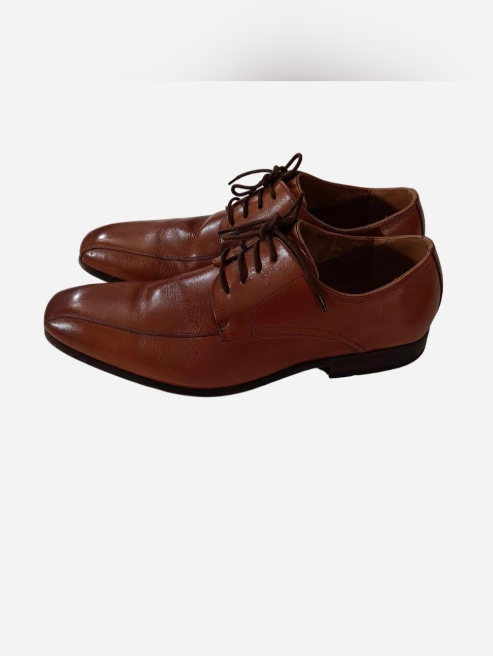 Florsheim Corbetta Men's D Cognac Brown Leather Plain Toe Derby Shoes 14211 EUC